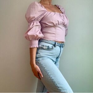 Purple Lilac Lavender Puff Sleeve Women's Top H&M